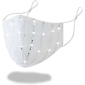 Women's Sparkly Sequin Face Cover Glitter Cotton Sequins Breathable Silver